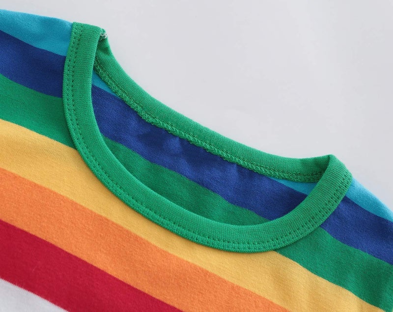 HowJoJo Baby Boys Girls Cotton Long Sleeve T-Shirts Kids Rainbow Striped Shirts 2T - Image 5